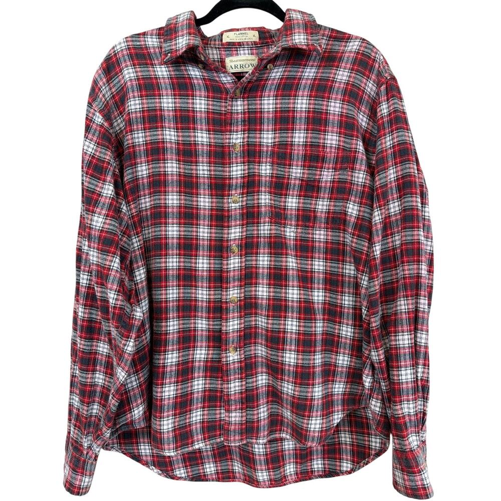 Tournament Arrow Multicolor Plaid High-Low Button Up Shirt XL